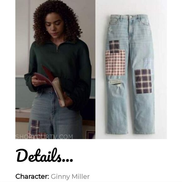 HOLLISTER plaid patchwork ultra high rise dad jeans straight leg 3/26 ASO TV - Picture 13 of 13